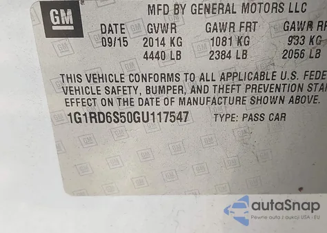 2016 Chevrolet Volt Premier from USA, damaged, VIN 1G1RD6S50GU117547